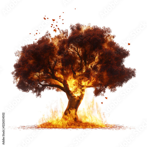 tree with fire isolated on white