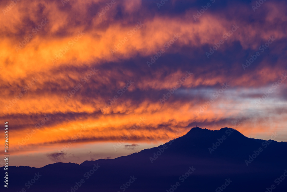 gloomy sunrise over the Mountain in Nepal. gloomy sunrise over the Mountain in Nepal.