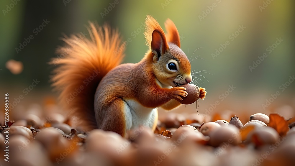 Obraz premium red squirrel feeding hazelnuts