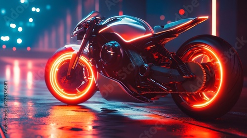 Futuristic Neon Motorcycle at Night