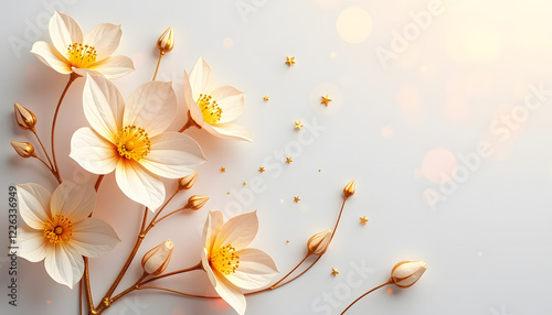 Elegant Floral Line Art with Gold Accents on White Background