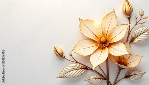 Elegant Floral Line Art with Gold Accents on White Background
