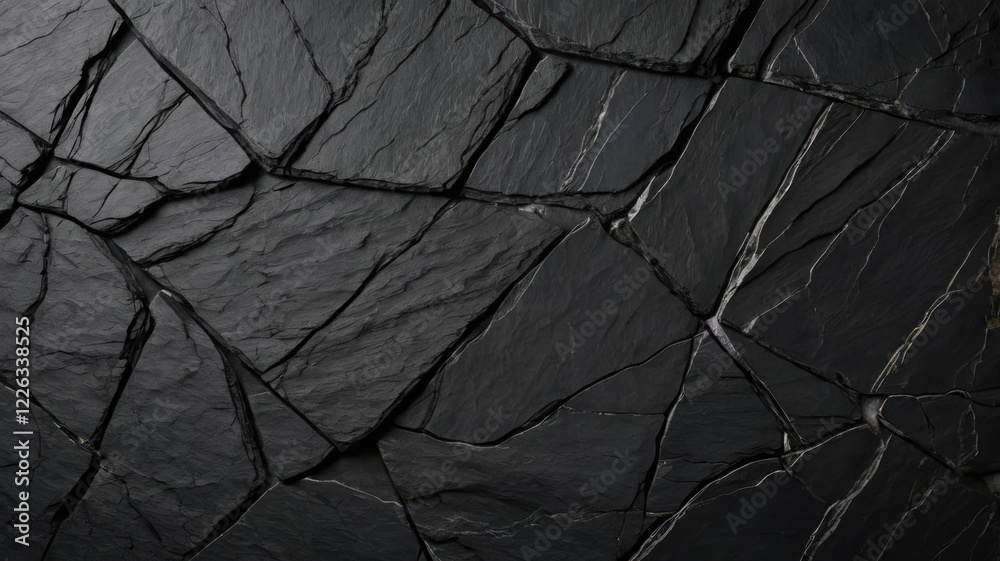 Smooth black slate rock surface featuring fine natural cracks. Smooth black slate rock surface featuring fine natural cracks.