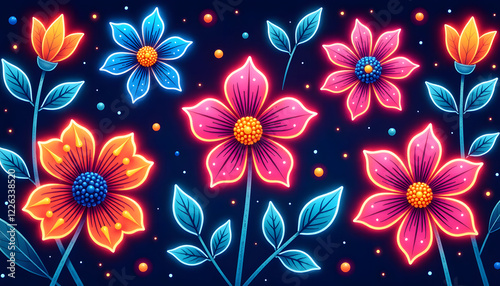 Playful Floral Doodles in Bold Neon Colors