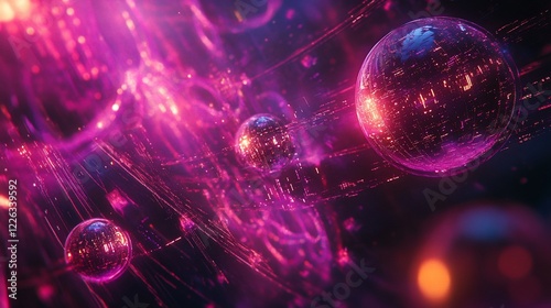 Abstract Digital Sphere Symphony: Neon Lights Dance in a Futuristic Cosmos