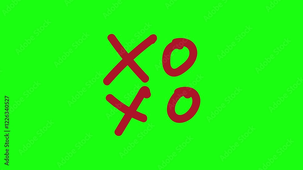 Green screen animation of XOXO as a slang expression for a loved one with a tiered word structure Green screen animation of XOXO as a slang expression for a loved one with a tiered word structure