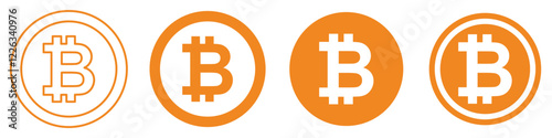 Crypto currency, bitcoin, bit coin logo. Bitcoin symbol. Flat design vector bitcoin icons, signs of modern crypto currency isolated on transparent background. yellow colour.