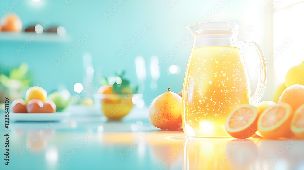 Naklejka premium sparkling citrus pitcher, fresh juice - healthy eating