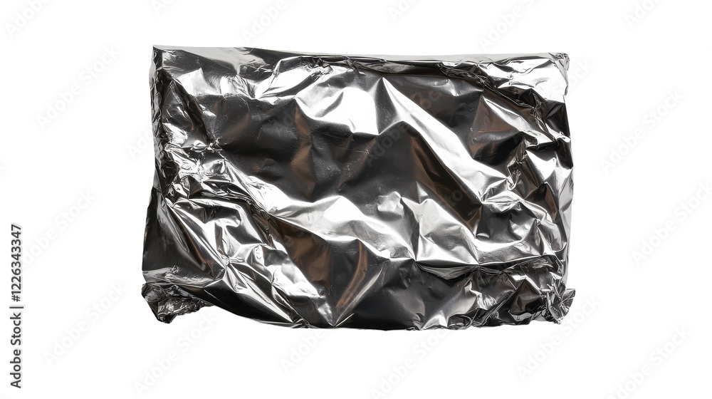 Crumpled aluminum foil sheet with shiny surface for culinary and decorative use. transparent background Crumpled aluminum foil sheet with shiny surface for culinary and decorative use. transparent background