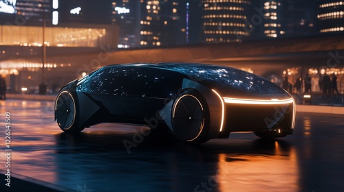 Futuristic Electric Vehicle in a Night Cityscape