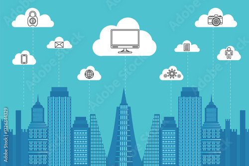 Internet of things concept and Cloud computing technology Internet of things cloud with apps. Smart city design with future technology 