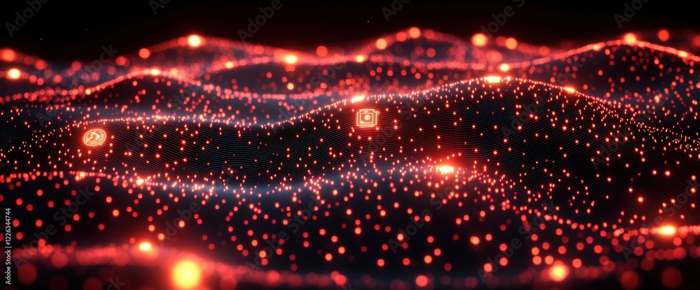 Fototapeta premium Abstract Red Glowing Particle Wave Background