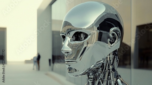 Chrome android head, futuristic robotic portrait, technology concept