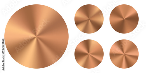 Gold radial color shield. Medal coin circle badge, metal bronze button disc. 3d award seal effect. Vector round dark circular gradient. Brushed golden winner stamp. Warranty diploma stainless plate