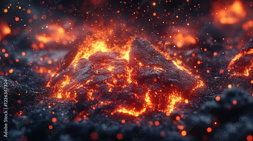 Fire sparks flying in slow motion, intense close-up with glowing embers