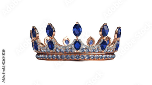Elegant crown adorned with blue gemstones. transparent background