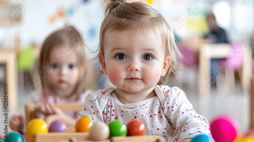 Toddlers playing with colorful toys in daycare (1)