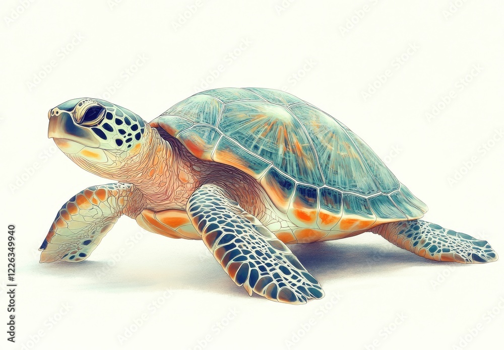 Obraz premium Graceful Sea Turtle Swimming in Vibrant Ocean Colors, Depicting the Beauty of Marine Life and the Importance of Ocean Conservation Efforts