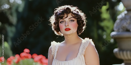 modern color photo of silent film damsel -