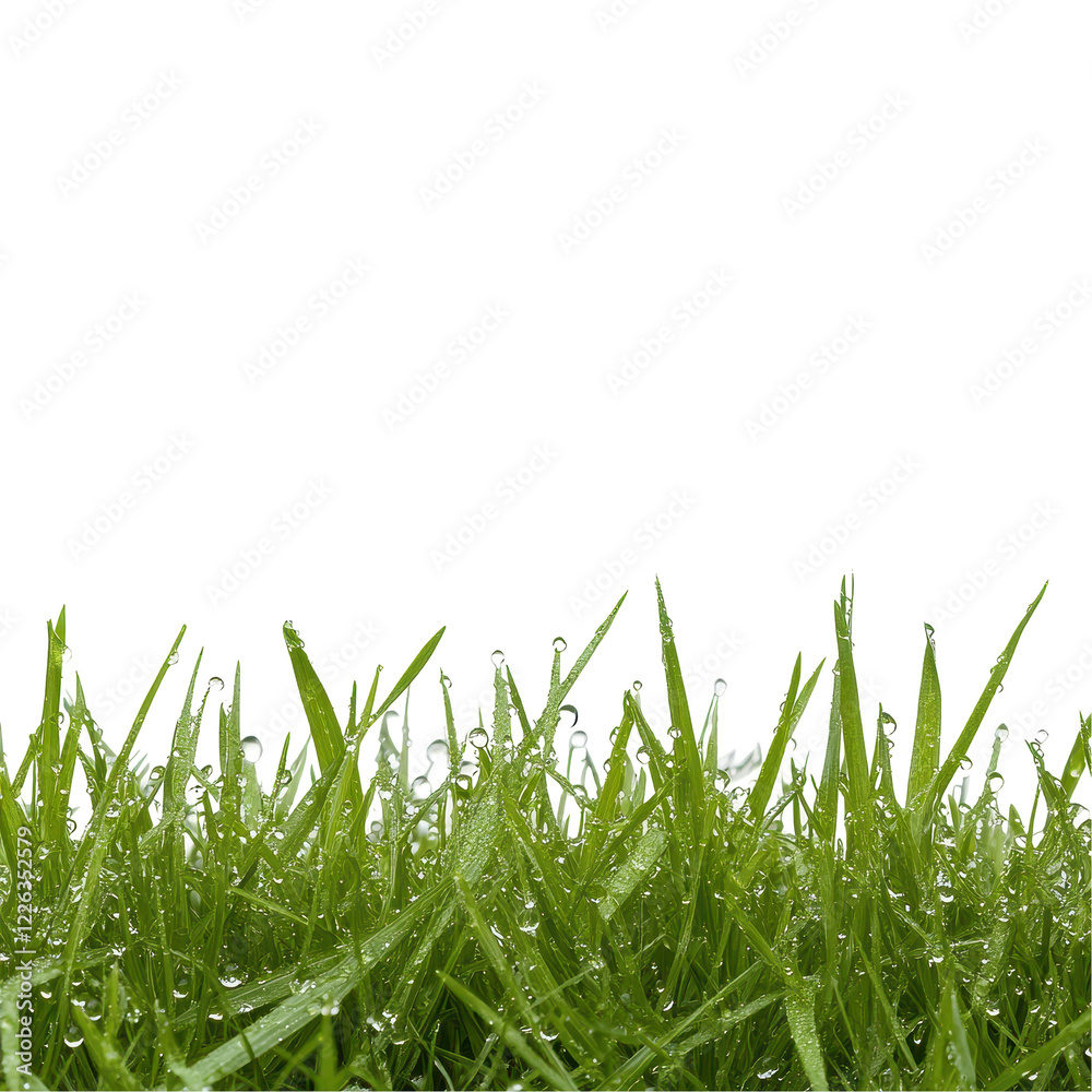 Fototapeta premium Fresh green grass with morning dew glistening in the sunlight. transparent background