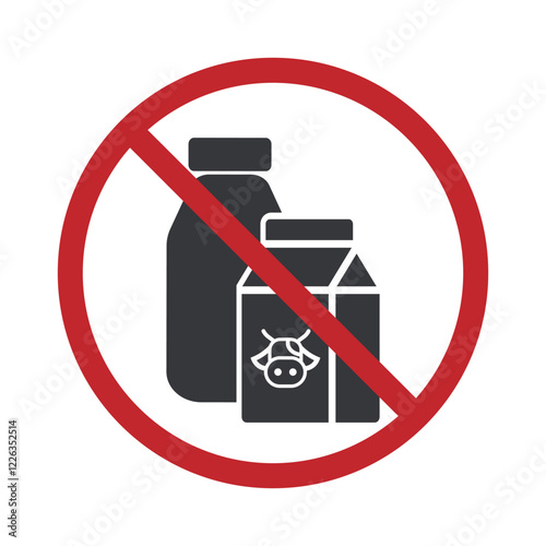 Isolated prohibition sign: This food and drink do not contain milk, suitable for lactose-intolerant and allergy label