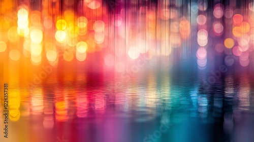 Vibrant city lights shimmer beautifully reflected in wet pavement a dazzling colorful night scene. AI Generated