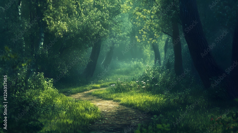Obraz premium A quiet, undisturbed forest path leading into the trees