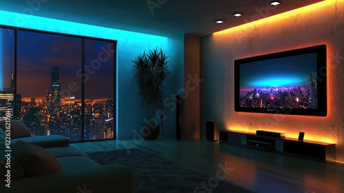 Modern Studio Setup Perfect for Chroma Key with Wall TV and Flexible Lighting