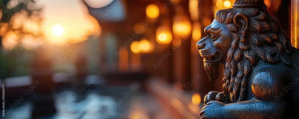 Sunset Serenity: A Carved Lion at Golden Hour Sunset Serenity: A Carved Lion at Golden Hour