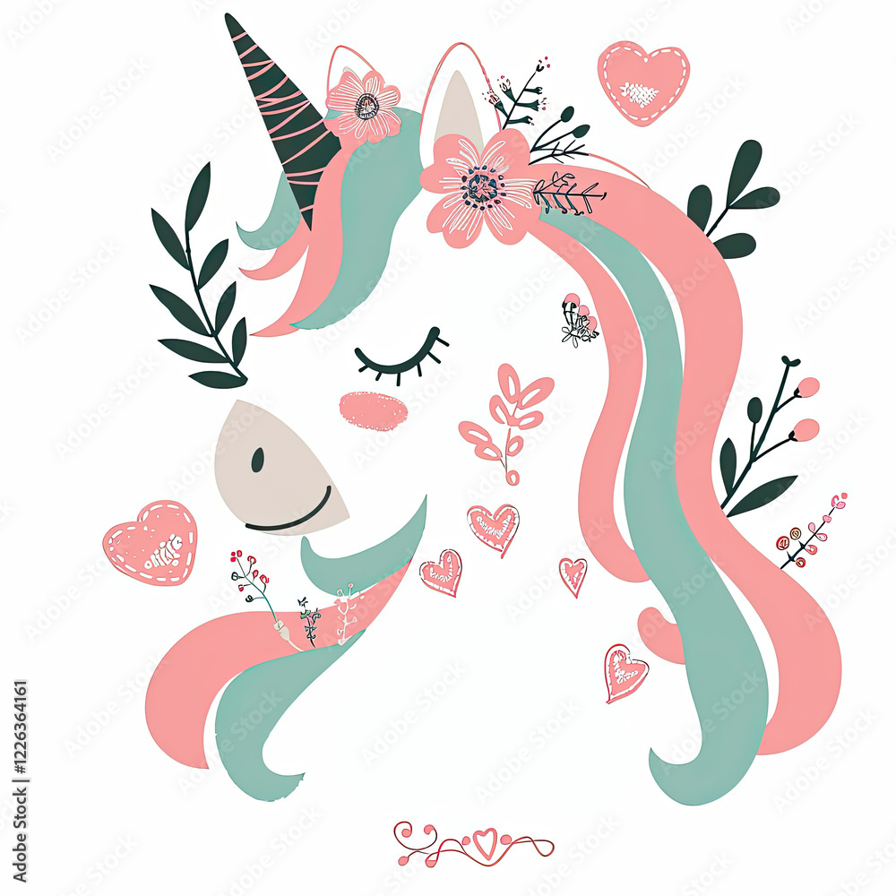 A magical flat design unicorn, framed by luminous stars and colorful hearts, embodying fantasy and fun. A magical flat design unicorn, framed by luminous stars and colorful hearts, embodying fantasy and fun.