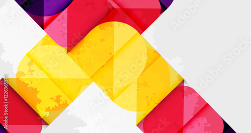 Squares, circles and triangles and grainy noisy texture. Vector Illustration For Wallpaper, Banner, Background, Card, Book Illustration, landing page