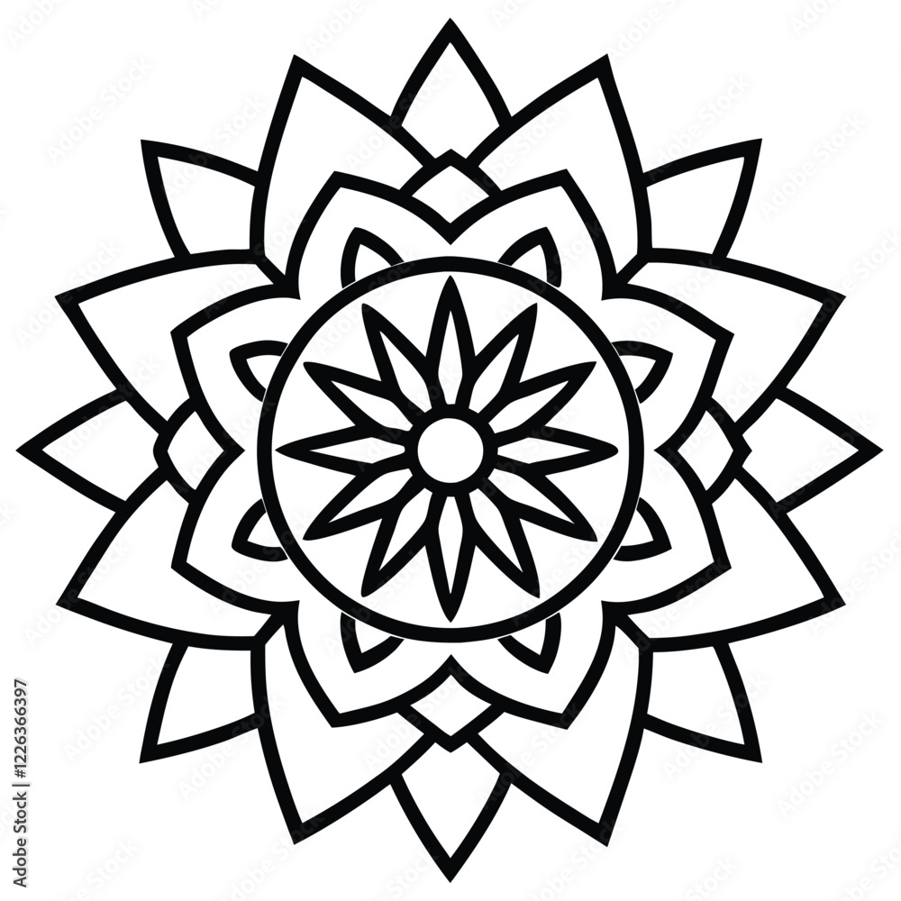 Fototapeta premium Black Silhouette Mandala Design with Intricate Patterns on White Background