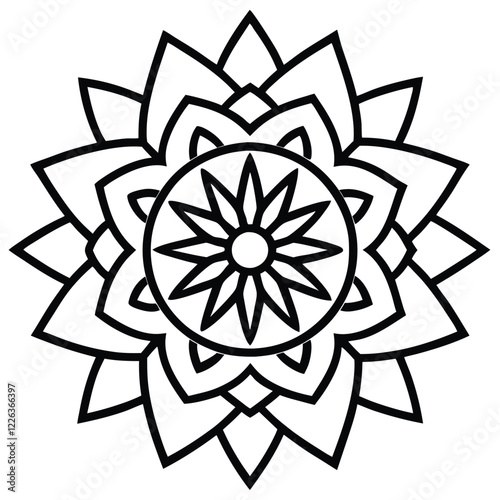 Black Silhouette Mandala Design with Intricate Patterns on White Background