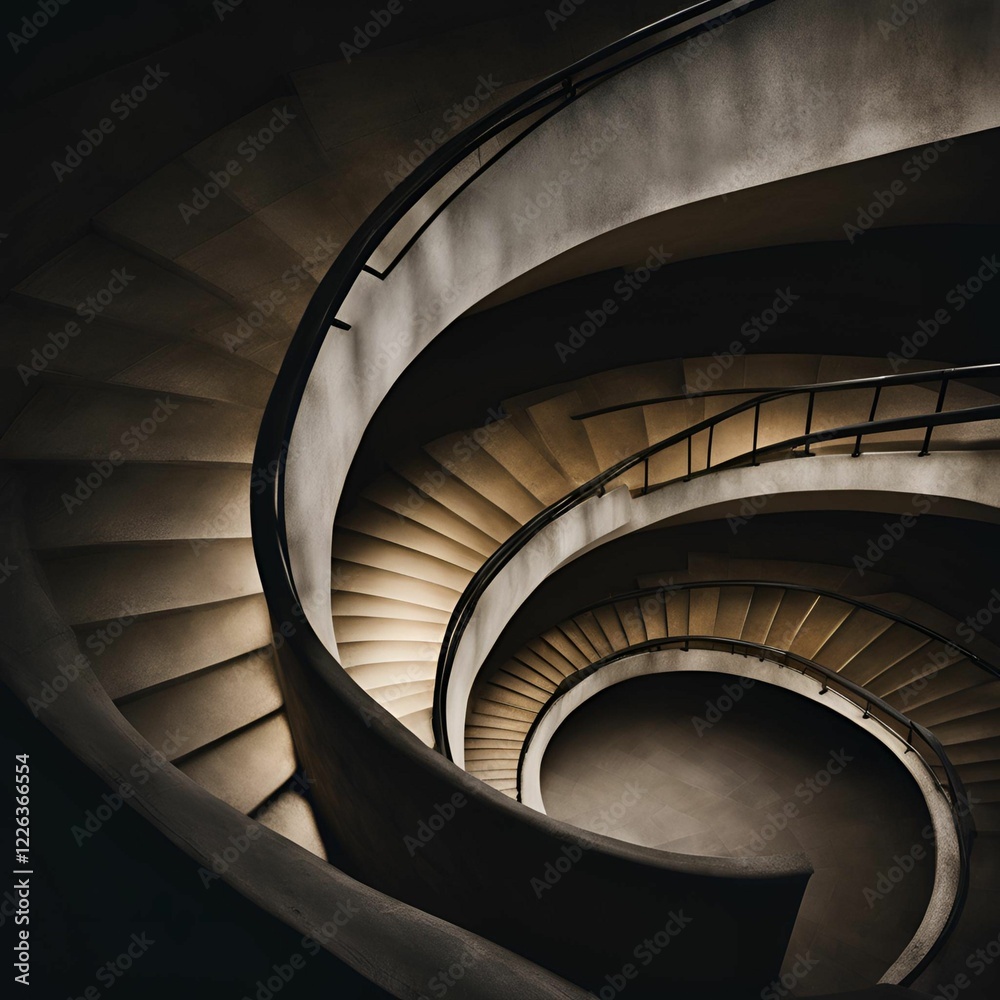 Obraz premium ดีไซน์ที่ยังไม่A mesmerizing spiral staircase twists upward, disappearing into the unknown. Its elegant curves and repeating patterns create a hypnotic sense of motion, drawing the eye ได้ตั้งชื่อ - 3