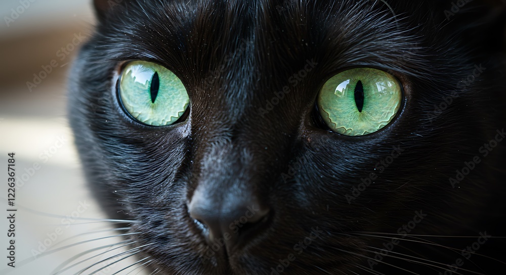 Stunning Black Cat Close Up Green Eyes Pet Photography
