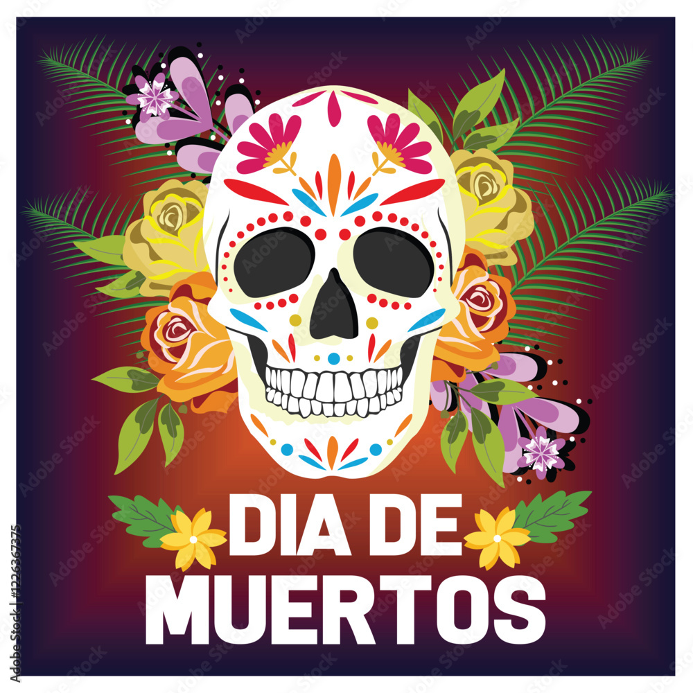 Fototapeta premium Sugar Skull with Flowers for Dia de los Muertos.