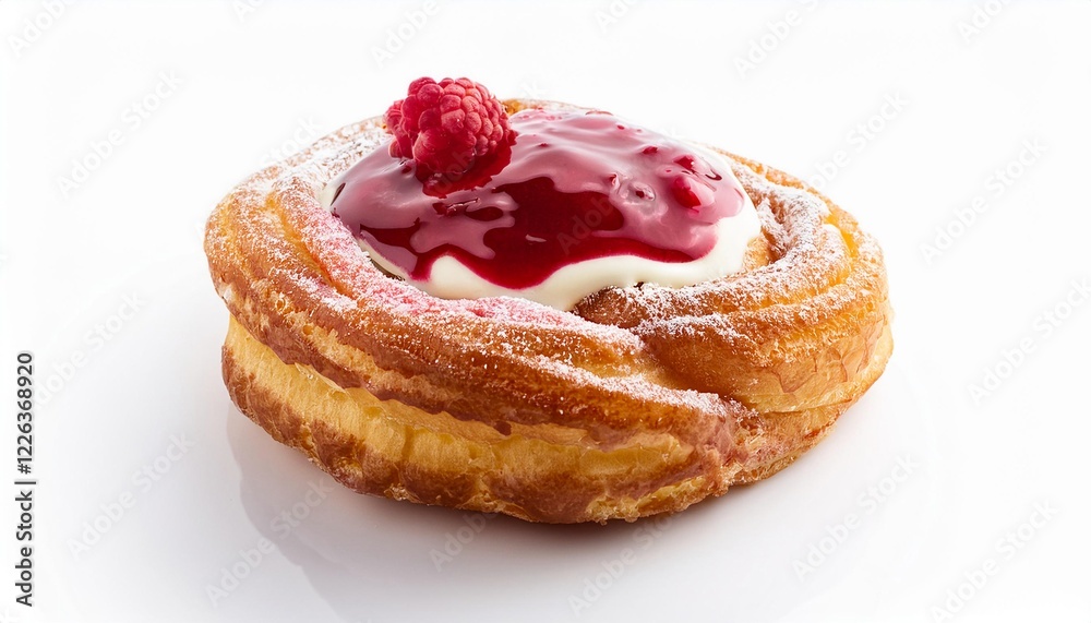 Cruller Raspberry Donut with Glaze Toping on White Background Isolated Cruller Raspberry Donut with Glaze Toping on White Background Isolated