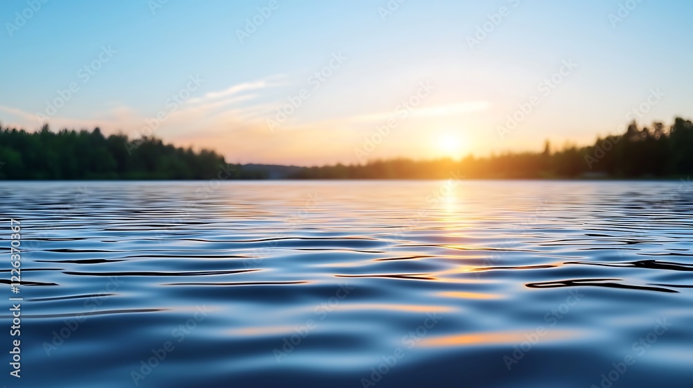 Serene Sunset Over a Calm Lake with Golden Hues Reflecting on the Water Serene Sunset Over a Calm Lake with Golden Hues Reflecting on the Water