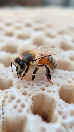 Honeybee on Honeycomb Closeup - Phone Wallpaper photo