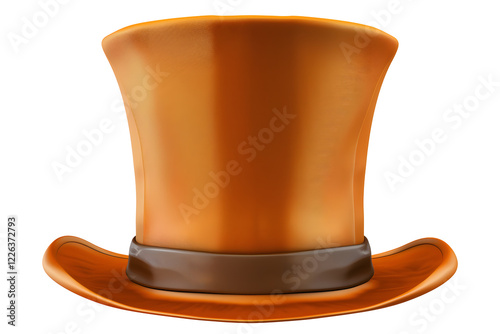 Elegant top hat with satin finish, showcasing rich orange color and stylish brown band. Perfect for formal occasions or costume parties