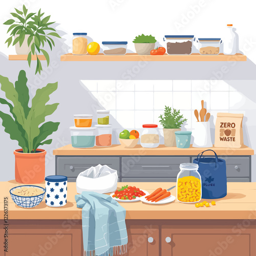 a kitchen with a counter, a pot, a pot, a pot of vegetables, a pot of