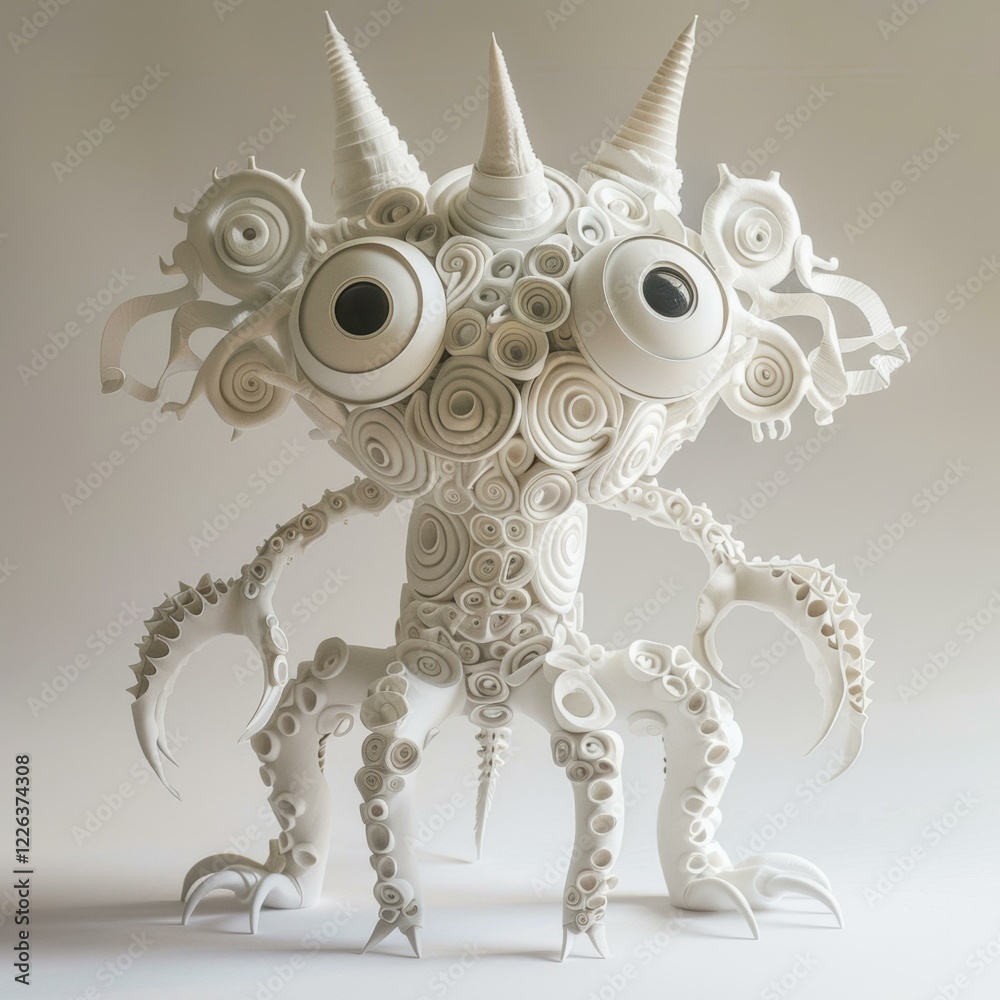Obraz premium A white creature with large eyes and many arms. AI.