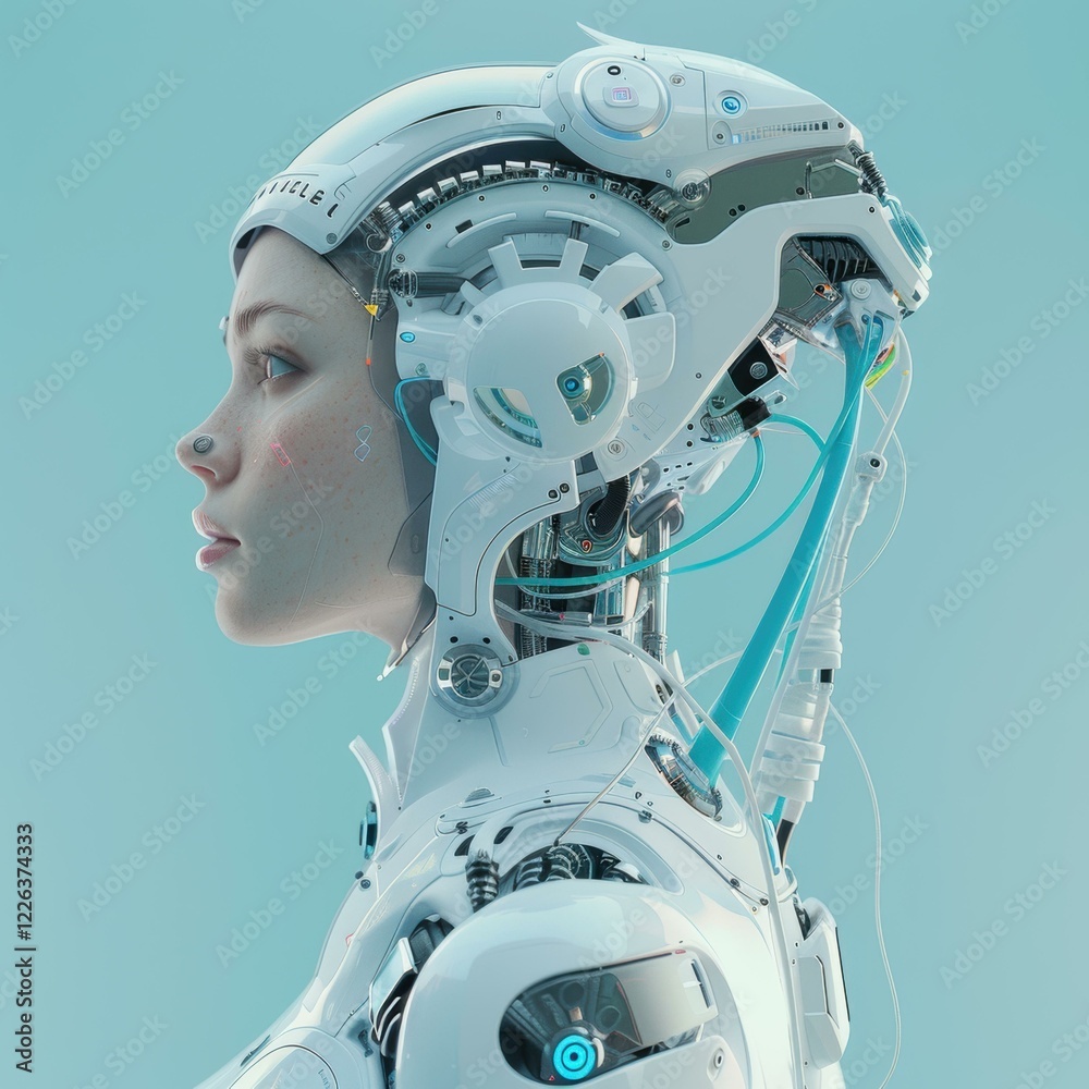 A robotic woman with intricate gears and wires. AI. A robotic woman with intricate gears and wires. AI.