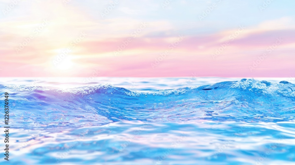 Naklejka premium Ocean waves at sunset, tranquil seascape, calming background for relaxation