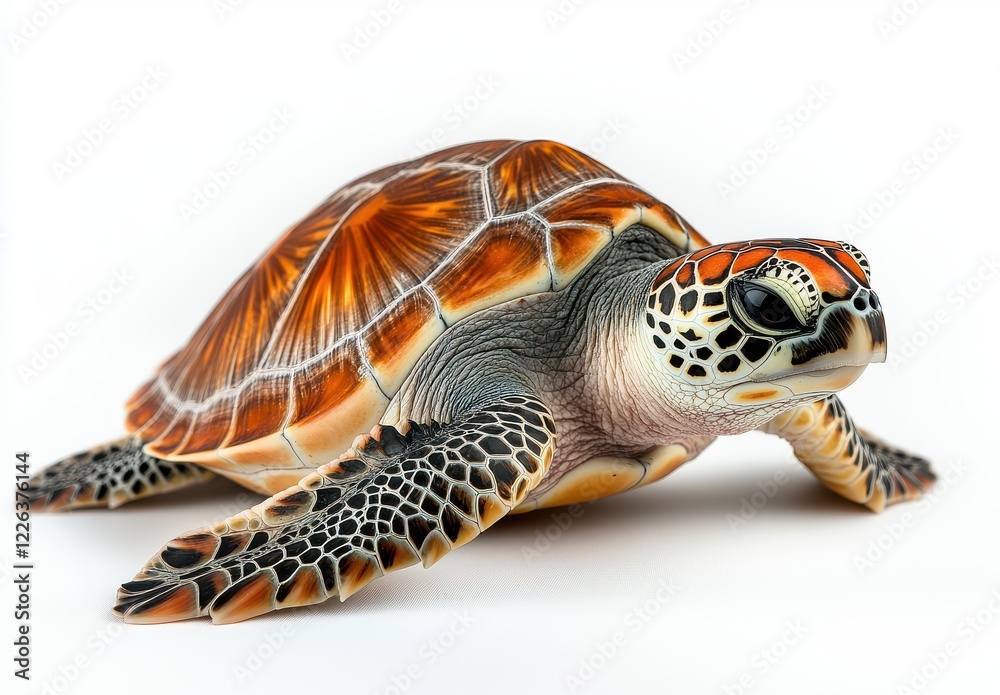 Obraz premium Realistic Sea Turtle Model on a White Background Showcasing Detailed Patterns, Colors, and Unique Texture for Nature and Wildlife Themes