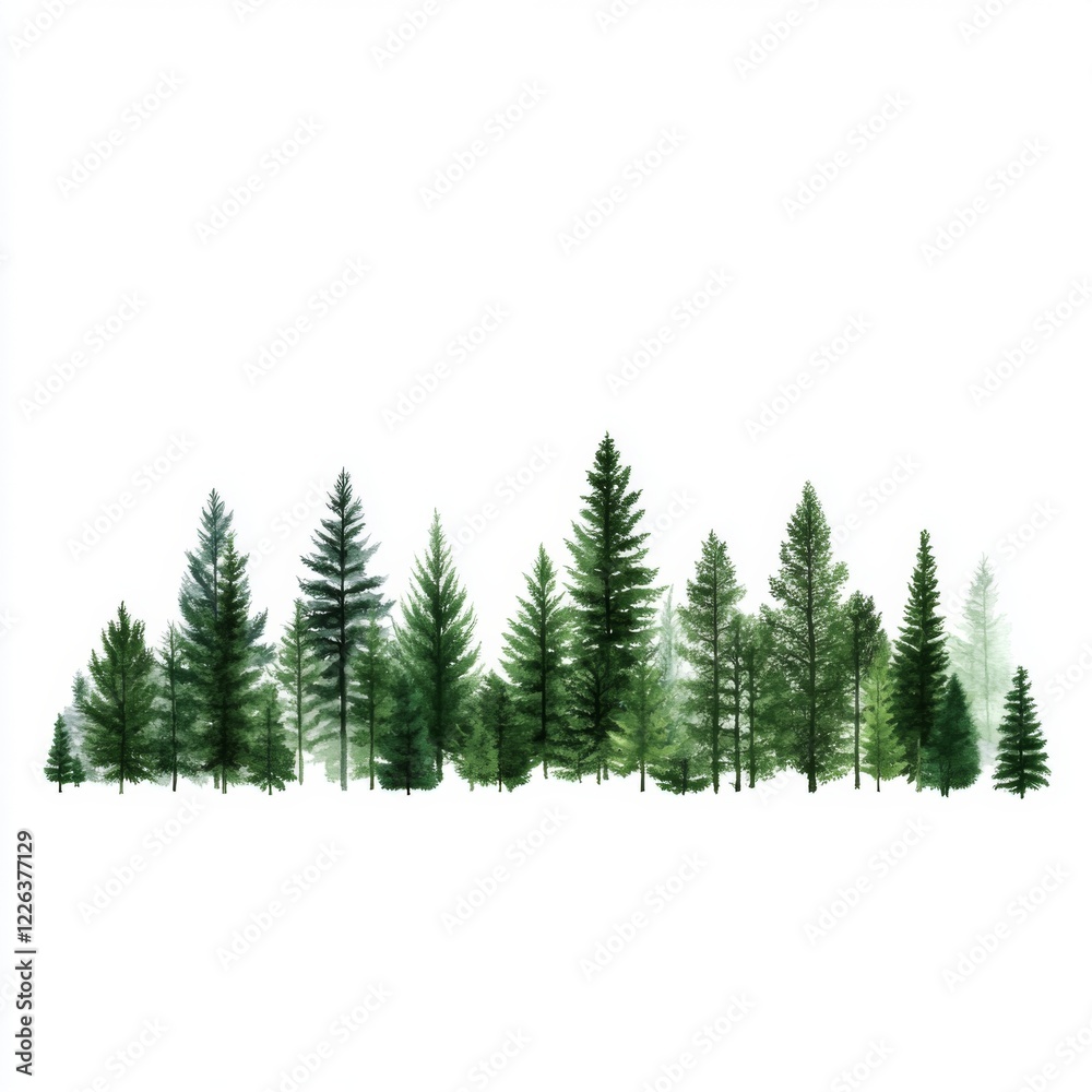 Fototapeta premium Lush evergreen forest growth nature landscape greenery serene environment panoramic view tranquility and vitality