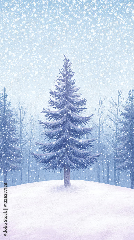 Obraz premium Winter Wonderland Landscape with Snowfall - Phone Wallpaper