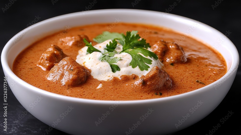 Luxurious Pakistani Butter Chicken Dish with Cream and Cilantro Garnish Luxurious Pakistani Butter Chicken Dish with Cream and Cilantro Garnish