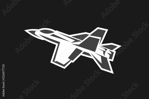 American cold war jet fighter plane vector illustration. simple aircraft logo, military equipment.