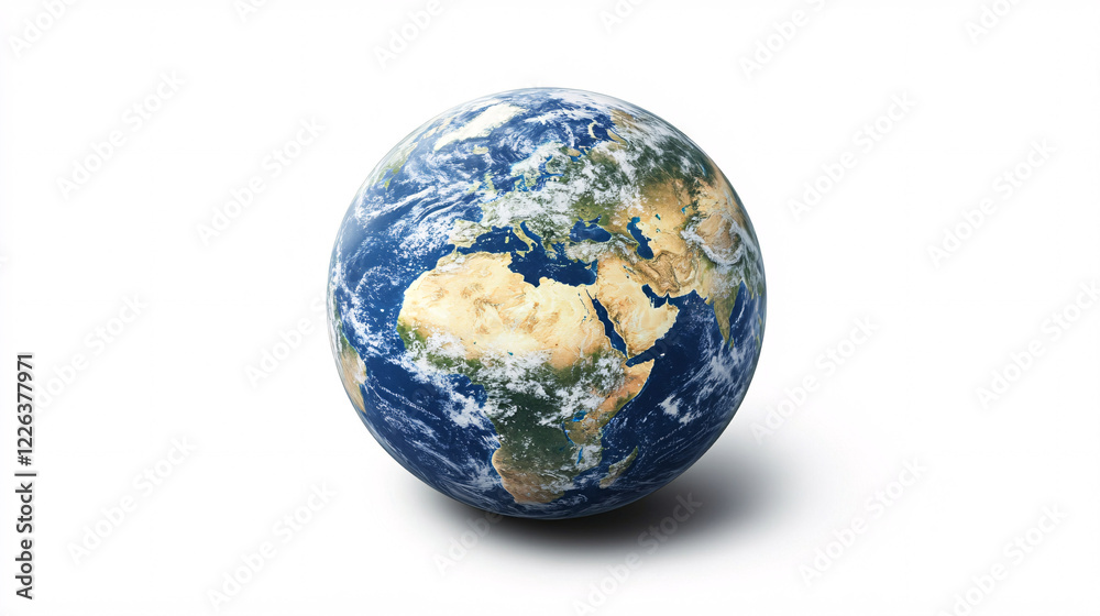 realistic 3d render of earth globe with detailed surface and clouds on white background realistic 3d render of earth globe with detailed surface and clouds on white background